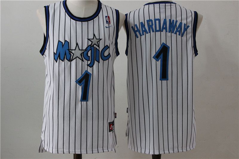 Men Orlando Magic #1 Hardaway White Stripe Throwback NBA Jersey